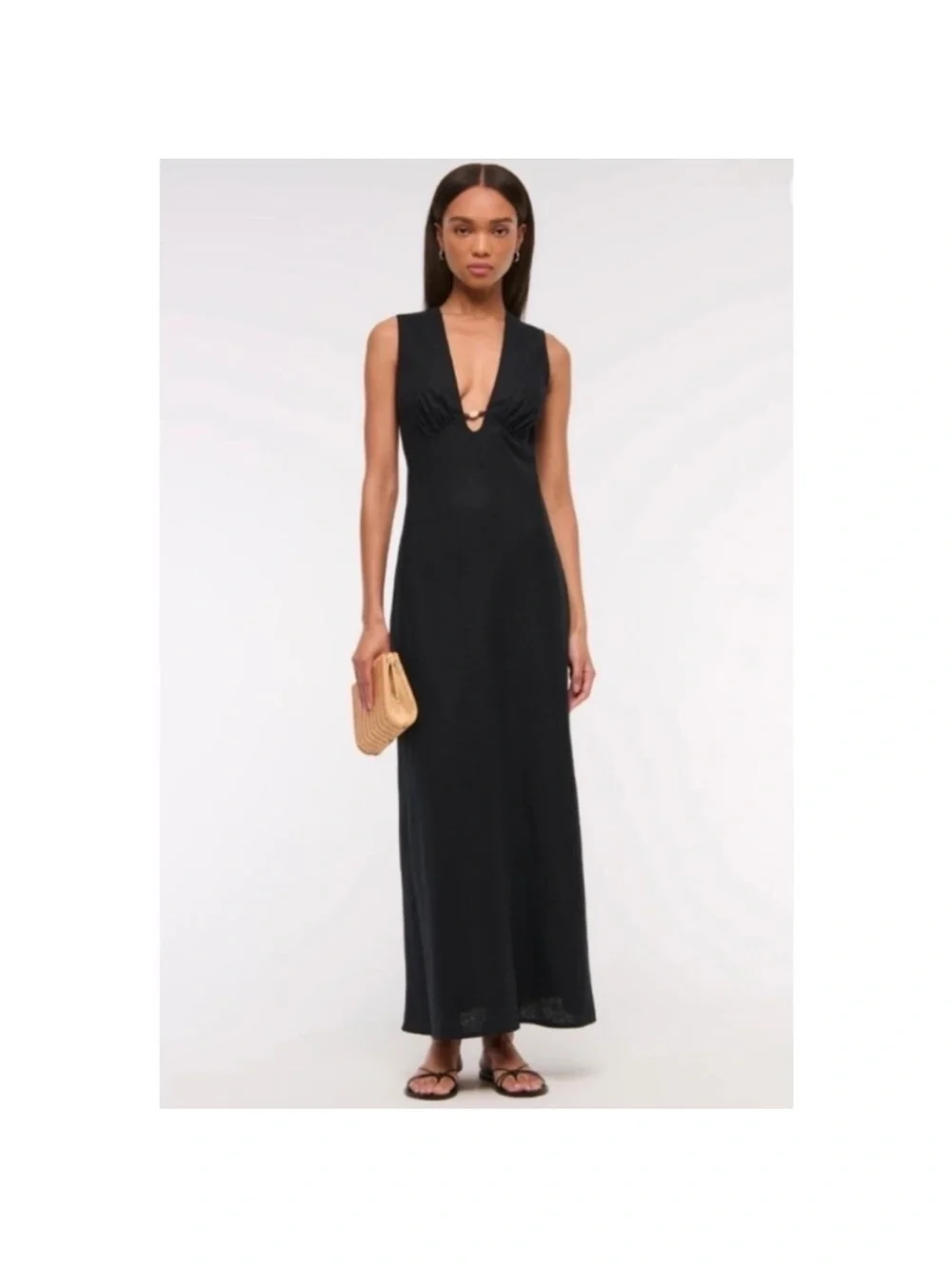 Abercrombie & Fitch Black Sleeveless Linen Bead Dress